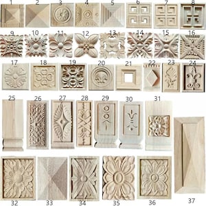 1 Piece Square Rectangle Rosettes Applique Onlay, Unpainted Wood Carved Applique Onlay, Furniture Carving Supplies, MT6