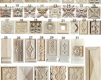 1 Piece Square Rectangle Rosettes Applique Onlay, Unpainted Wood Carved Applique Onlay, Furniture Carving Supplies, MT6