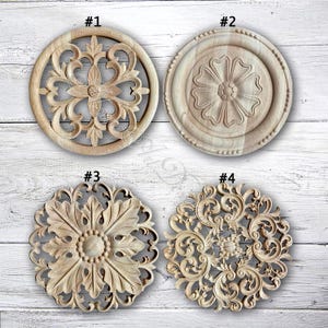 1 Piece Round Rosettes Applique Onlay, Unpainted Wood Carved Applique Onlay, Furniture Carving Supplies, Wood decals,Corner flowers MT3