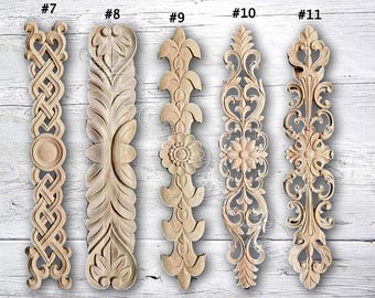 Unpainted Wood Flower Carved Applique Onlay,Furniture Carving Supplies,Corner flowers,Furniture Decals,Applique Onlay,Wall wood decals M14-1