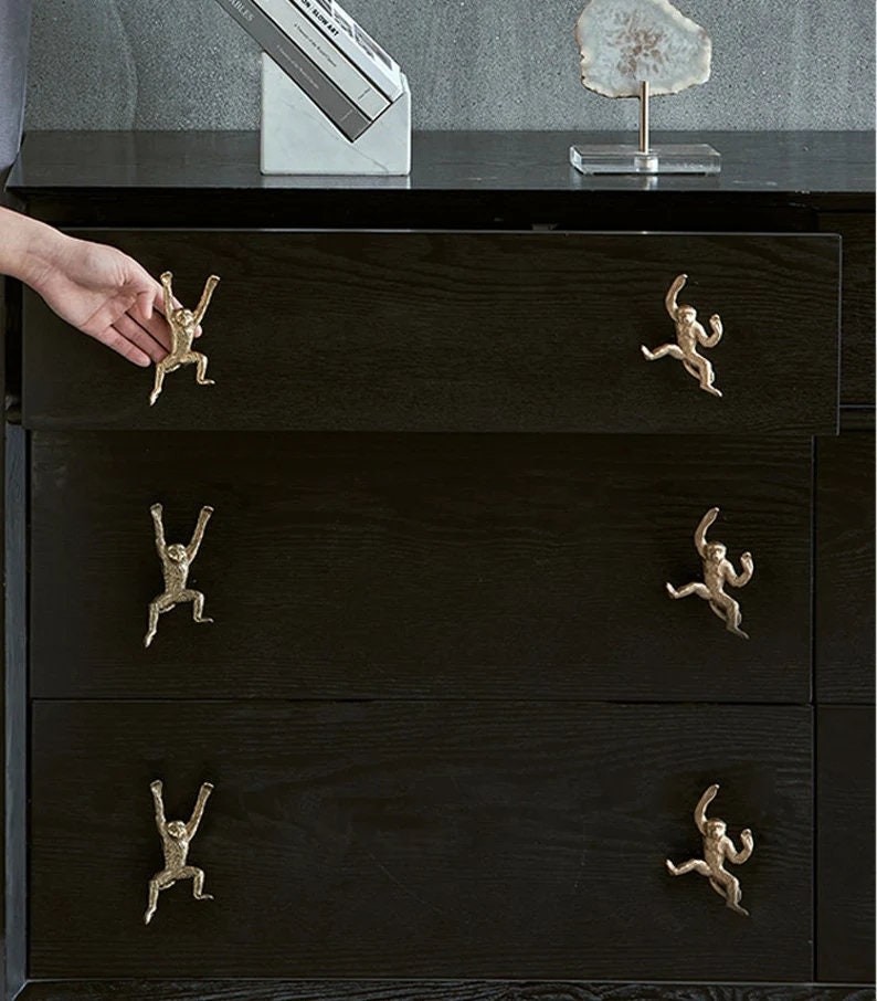 Brass Monkey Knobsmonkey Drawer Handlesanimal Knobs Brass Etsy