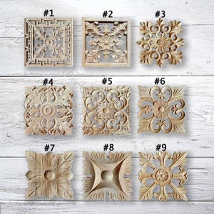 Square Hollow carving Rosettes Applique Onlay, Unpainted Wood Carved Applique Onlay,Furniture Carving Supplies,Wood Decals,Corner flower MT8