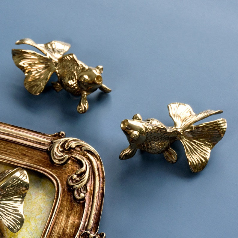 Brass goldfish Knobs,Brass Animal Knobs,Kitchen Cabinet Knobs,Brass Drawer Knobs,Drawer Pulls,Brass Knobs,Dresser Handles,Furniture Hardware zdjęcie 2