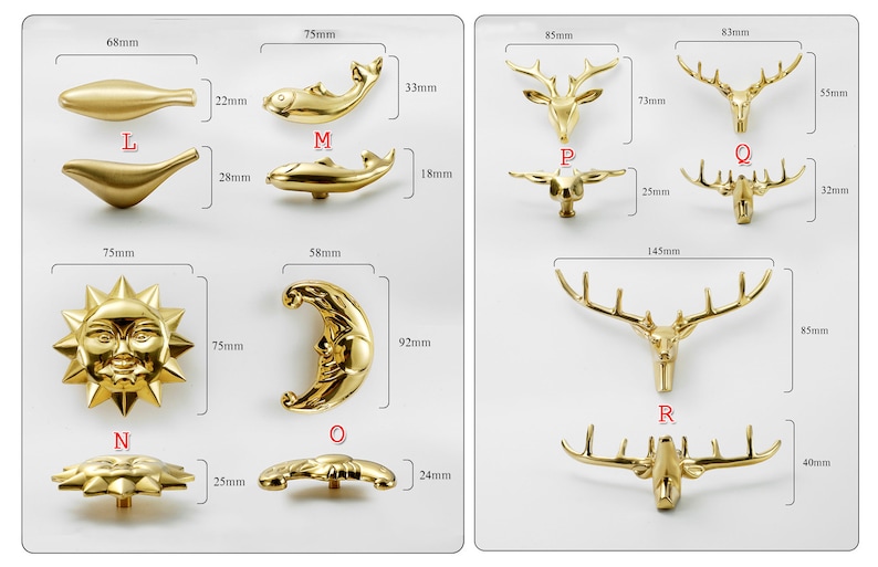 Messing Tier Sonne Mond Knöpfe Griffe Messing Schublade Dresser Pulls Küchenschrank Knöpfe Griffe Schrank Schrank Tür Pulls Möbelbeschläge Bild 3