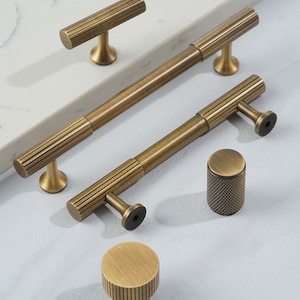 Minimalist solid brass Antiqued bronze knurled handle drawer wardrobe door handle cabinet handle Drawer Handles Brass Handle Knob Hardware image 3