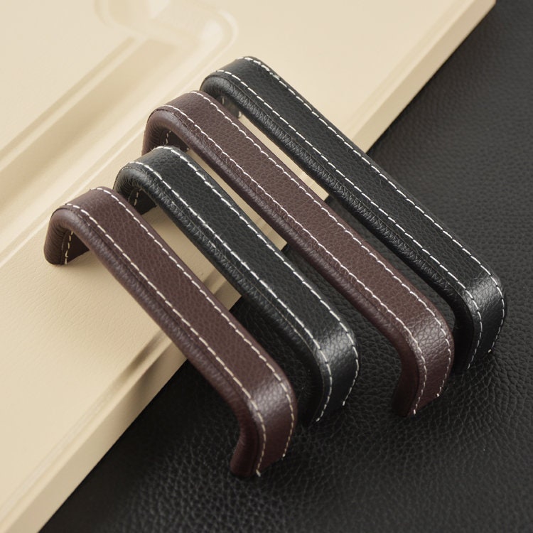 3.78 5.04Brown Black Leather Dresser Knobs Pulls Drawer Etsy