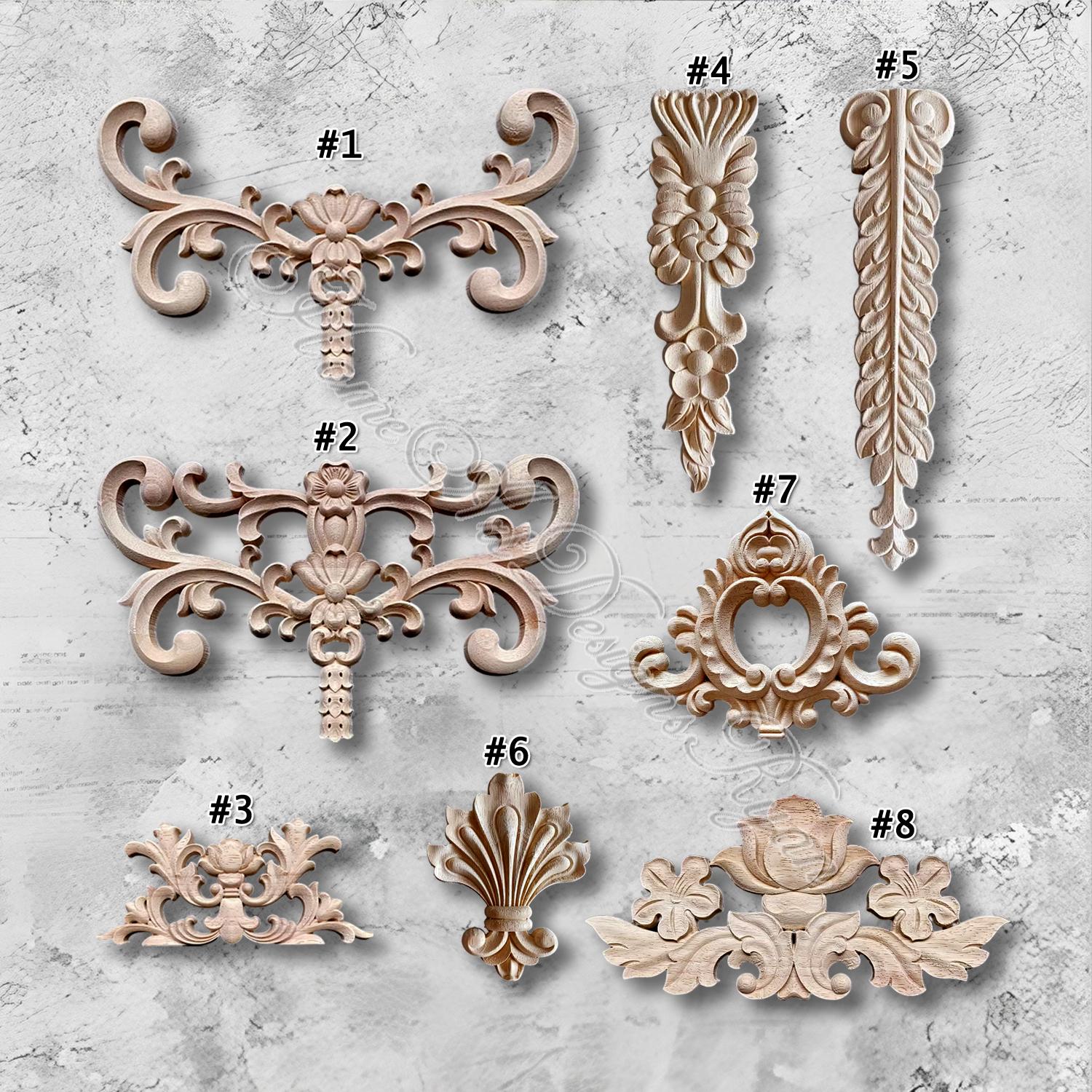thumbnail image 2 of Unfinished Oak Wood Carved Flower Applique – Vintage Vertical Onlay For DIY Decor 2 of 5