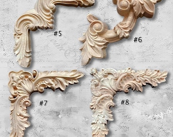 1 Piece Unpainted Wood Carved Corner Applique Onlay,Home Wall Corners Embellishments,Furniture Carving Art Decor, Decals,Corner flower MT39