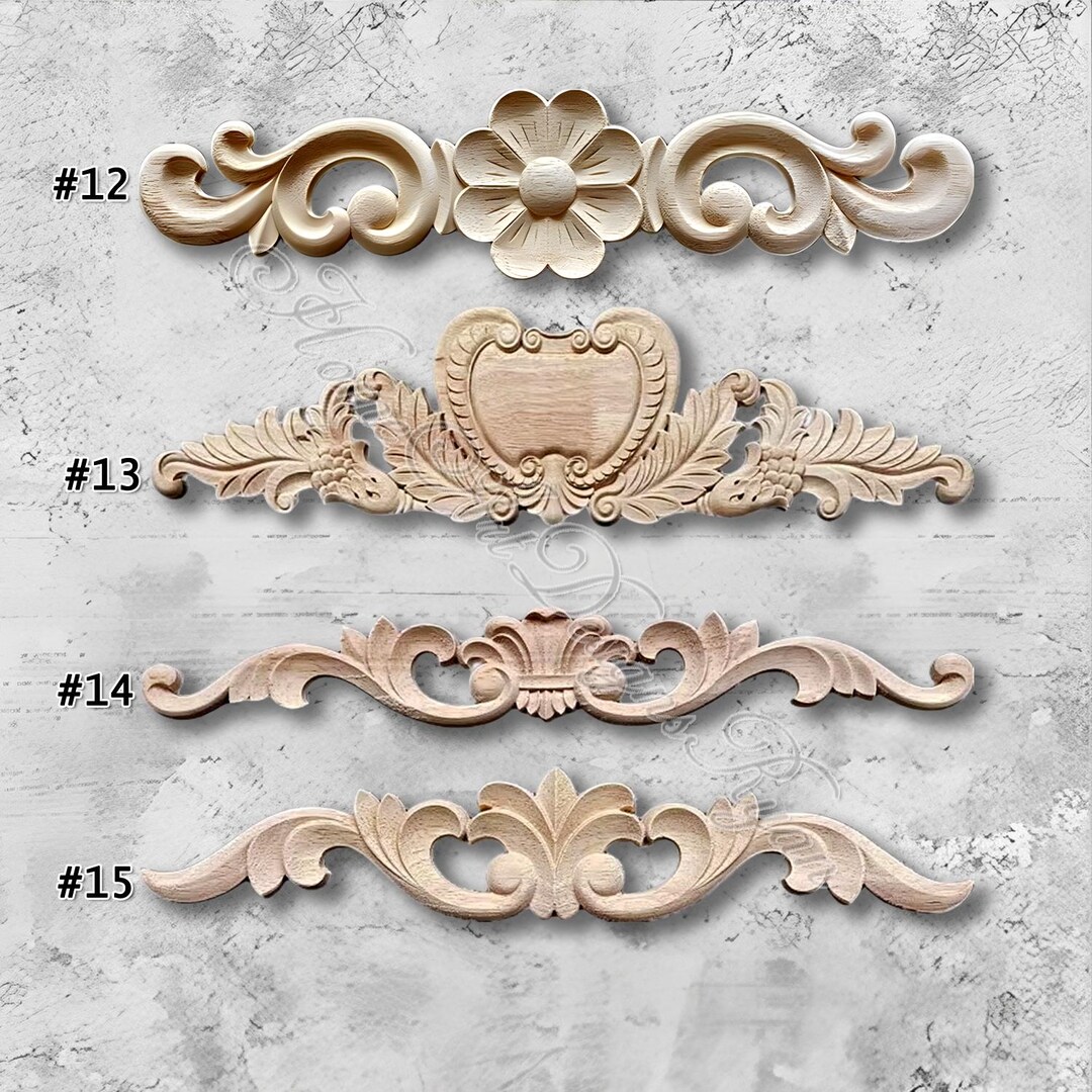 Misright 1 Pair Wood Carved Corner Onlay Applique - Unpainted Rubber Wood Decor For Furniture, Cabinets & Doors
