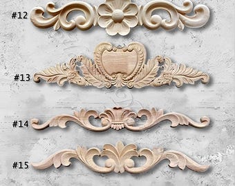 1 Piece Unpainted Wood Carved Applique Onlay, Home Wall Embellishments, Furniture Carving Art Decor, Wood decals,Corner flowers MT24-2