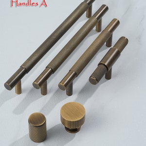 Minimalist solid brass Antiqued bronze knurled handle drawer wardrobe door handle cabinet handle Drawer Handles Brass Handle Knob Hardware image 2