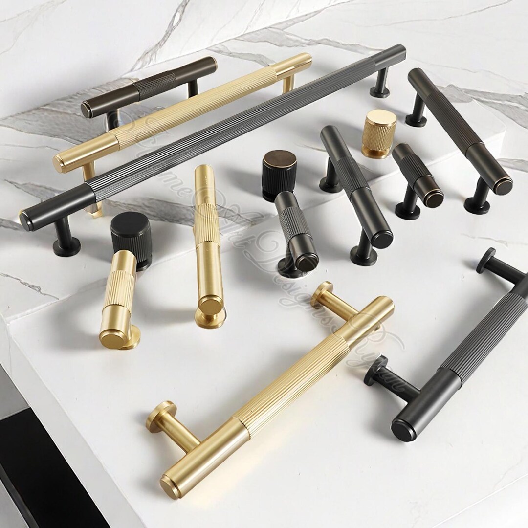 Solid Brass Pull Handles Knobs Kitchen Cabinet Cupboard Handles Modern ...