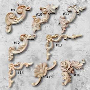 Unpainted Wood Carved Applique Onlay,Furniture Carving Supplies,decals,Corner flowers,Furniture Decals,Applique Onlay,Wall wood decals M40-1