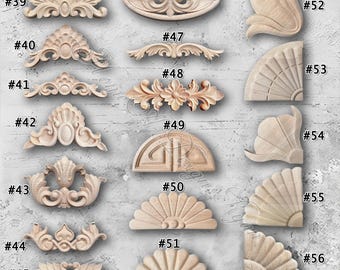 1 Piece Rosettes Applique Onlay, Unpainted Wood Carved Applique Onlay, Furniture Carving Supplies, Wood decals,Corner flowers MT15-3