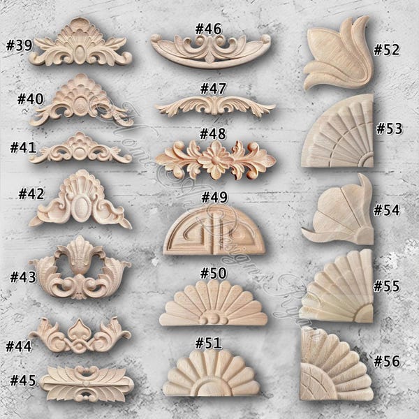 Aplique de rosetas de 1 pieza, aplique de madera tallada sin pintar, suministros para tallado de muebles, calcomanías de madera, flores de esquina MT15-3