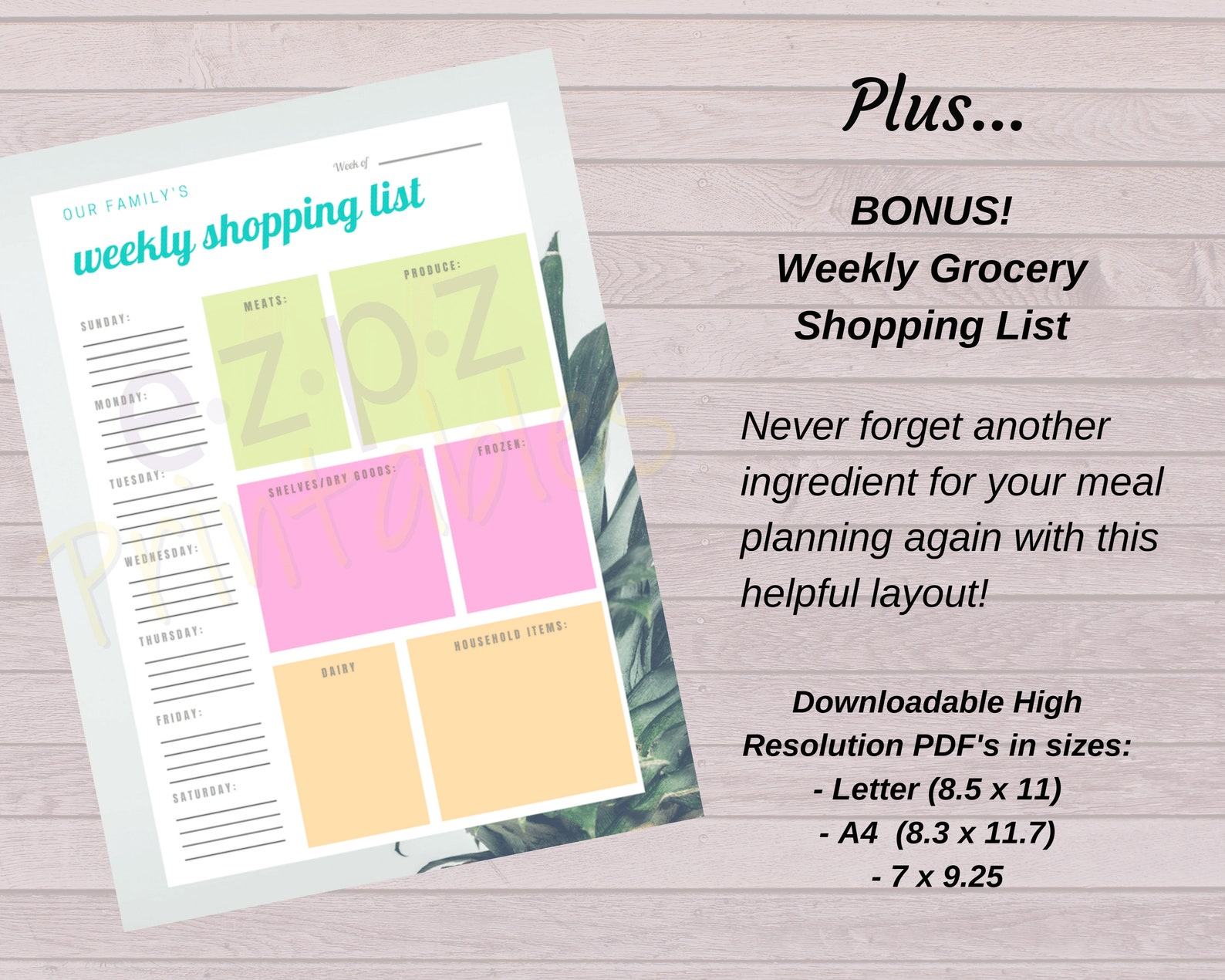 Family Weekly Meal Planner With Shopping List PRINTABLE 3 - Etsy