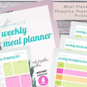 Family Weekly Meal Planner with Shopping List PRINTABLE | 3 sizes | INSTANT DOWNLOAD | pineapples