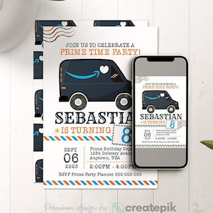Editable Mail Truck Birthday Party Mailman Invitation Post Office Prime Mail Themed Birthday Digital Invitation Kids Instant Download