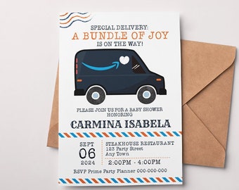Editable Mail Truck Baby Shower Invitation, Post Office Delivery Truck invitation, Prime Mail Mailman Theme, Instant Digital or Printed