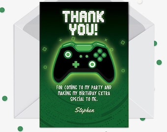 Video Game Level Birthday Thank You, Video Gaming Party Invite, Gamer Birthday Boy Girl Game on Editable Template Instant Download A114