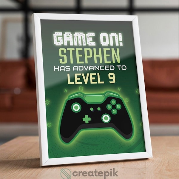 Video Game Level Birthday Welcome sign, Video Gaming Party Welcome sign, Gamer Birthday Boy Girl Game on Editable Template Instant Download