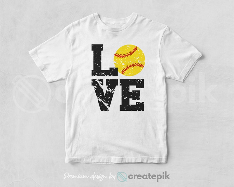 Softball Distressed Heart T-Shirt Cute Mom Love Tee