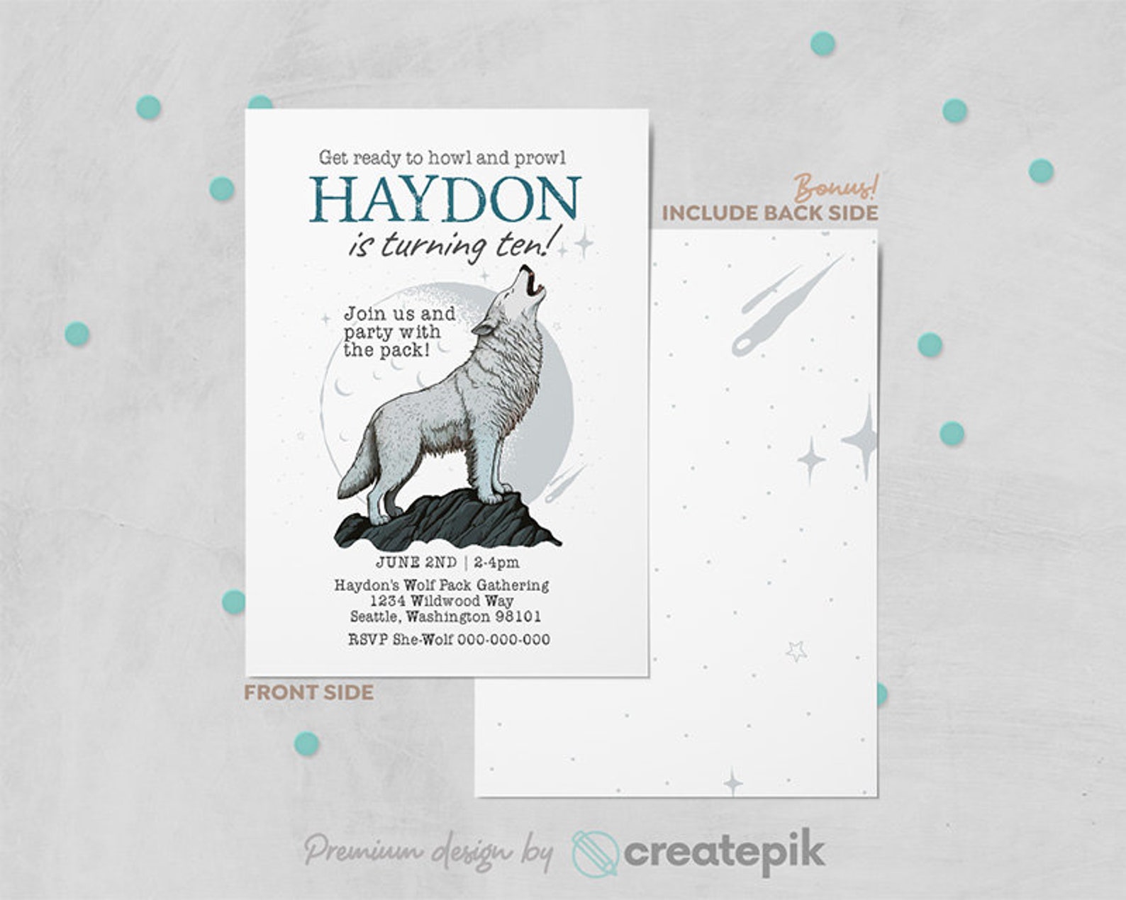 Wolf Birthday Party Invitation, Wolf Theme Birthday Party Invites