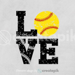 Amour en détresse softball Svg, coeur softball Svg, Svg grunge de softball, softball maman SVG coupe fichier, Silhouette Png Dxf Eps ou Cricut