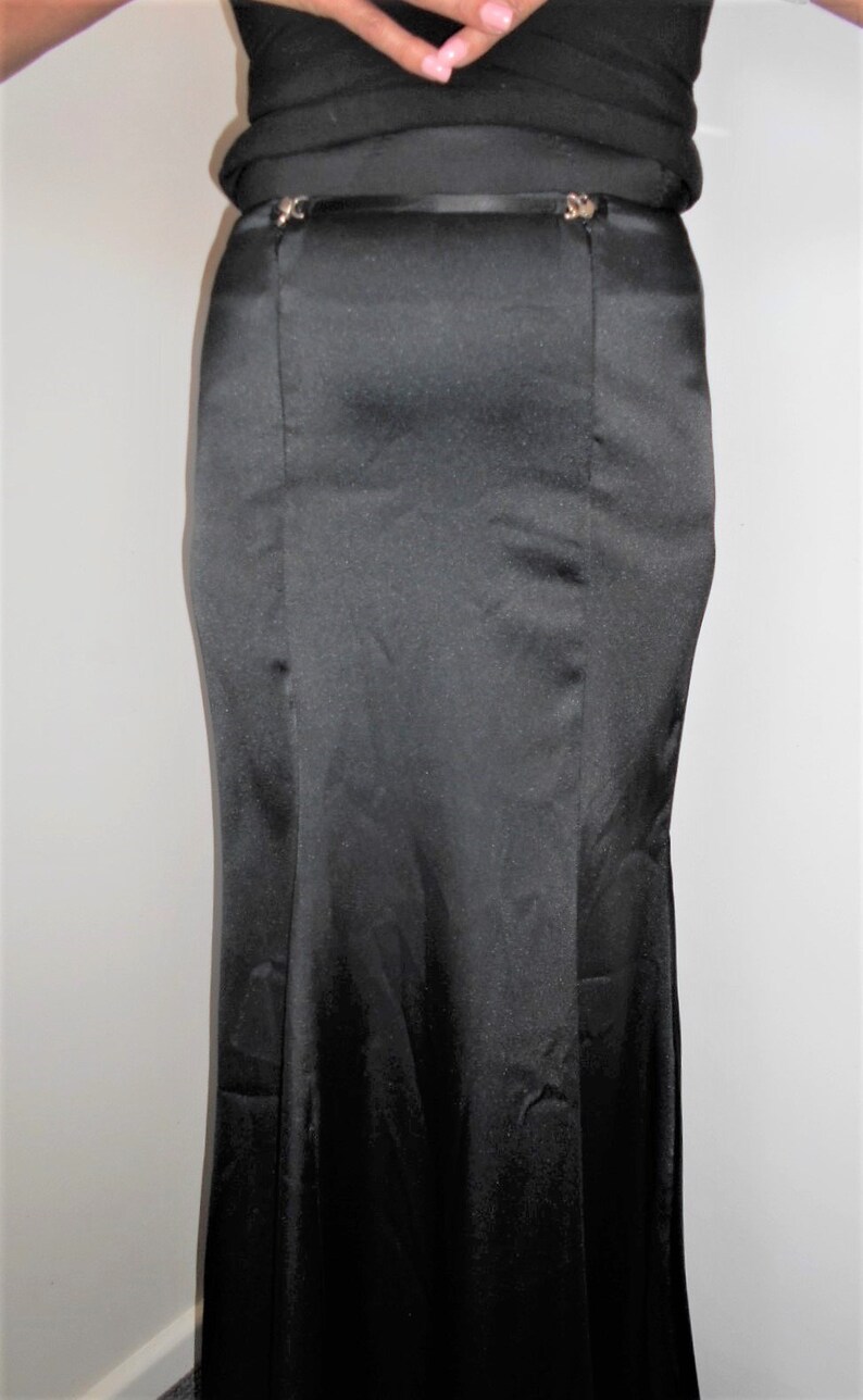 JET BLACK SATIN Full Length Fishtail Mermaid Skirt~Jacques Tchong Sydney Australia~GothicFormalMorticiaFetishMistress~