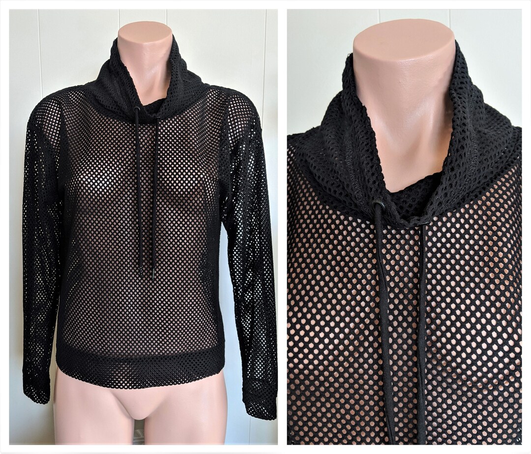 Shoulderless Black Punk Top with Fishnet Sleeves
