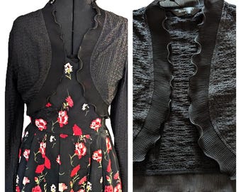 Black Frilled & Ruffled BOLERO SHRUG CARDI by Allegra K *retro rockabilly formal gothic wedding*