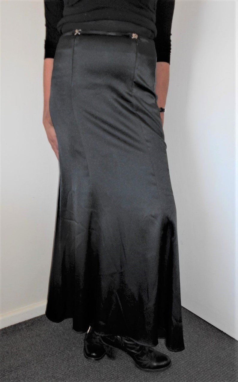 JET BLACK SATIN Full Length Fishtail Mermaid Skirt~Jacques Tchong Sydney Australia~GothicFormalMorticiaFetishMistress~