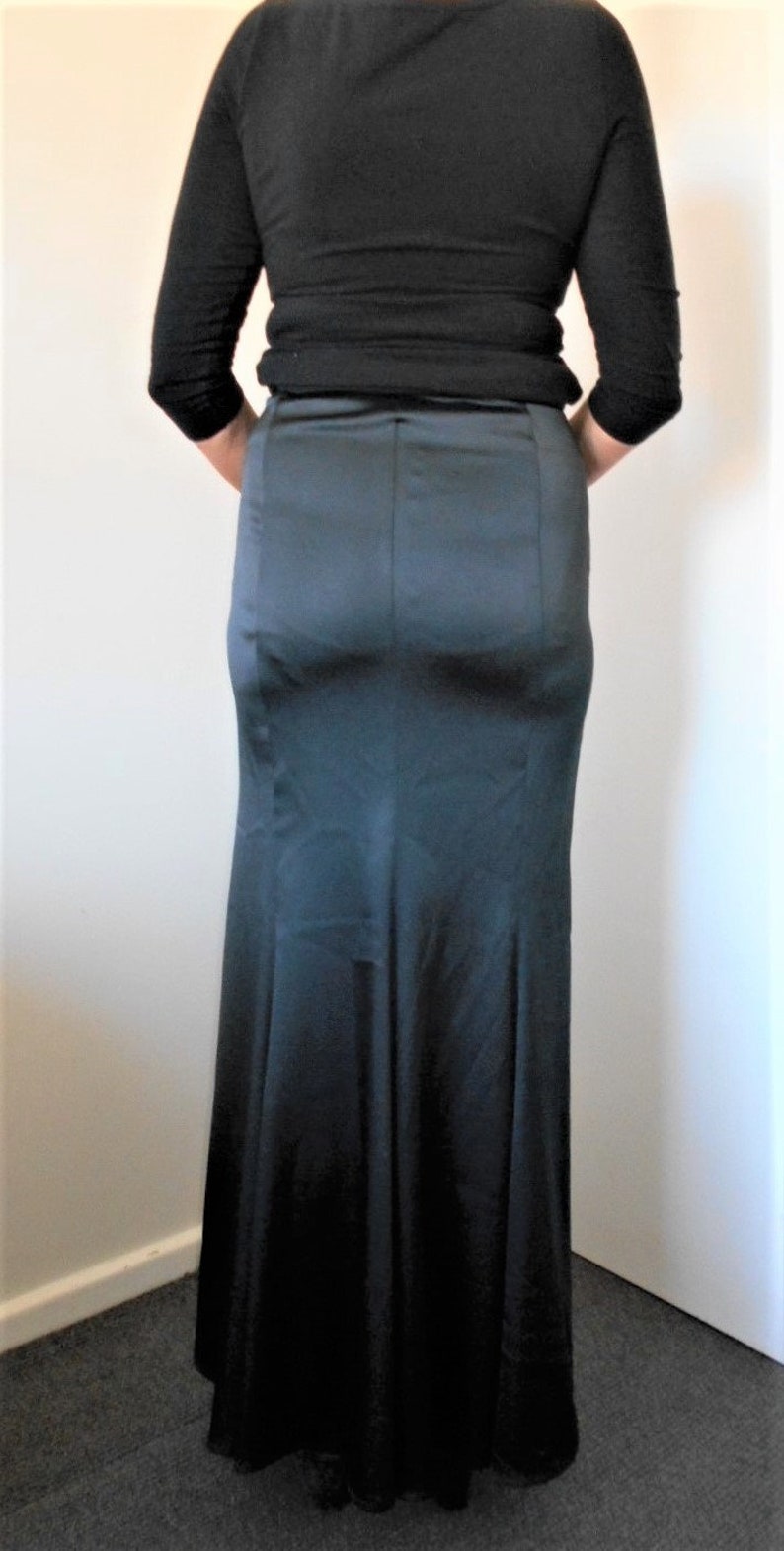 JET BLACK SATIN Full Length Fishtail Mermaid Skirt~Jacques Tchong Sydney Australia~GothicFormalMorticiaFetishMistress~