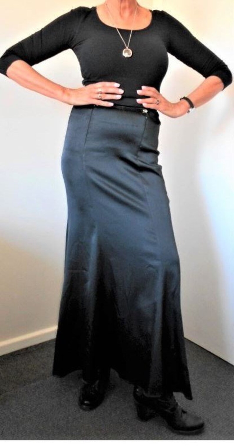 JET BLACK SATIN Full Length Fishtail Mermaid Skirt~Jacques Tchong Sydney Australia~GothicFormalMorticiaFetishMistress~
