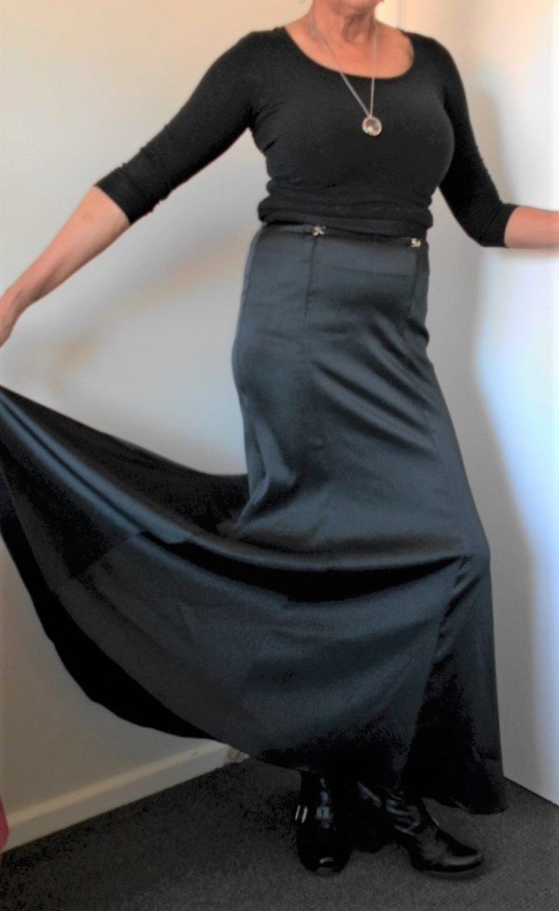 JET BLACK SATIN Full Length Fishtail Mermaid Skirt~Jacques Tchong Sydney Australia~GothicFormalMorticiaFetishMistress~