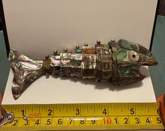 Abalone Fish Silver Metal Flat Bottle Opener Curved Tail Design, Mexico Vintage