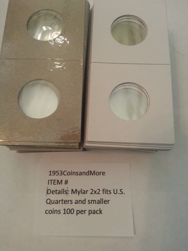Cardboard/mylar coin holder 2x2 quarter size 100 1318438 Etsy