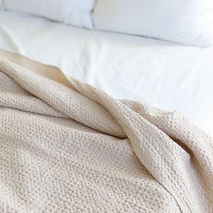 Natural 100% European Linen Waffle Blanket, Handmade