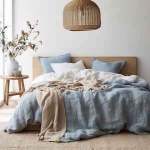 Linen Duvet Cover Set Light Blue duvet cover set duvet cover and 2 pillowcases softened linen bedding with zipper closure home decor