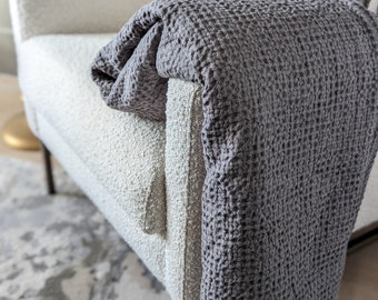 Waffle woven soft linen couch throw, twin, queen, king blanket, woven blanket, Softened linen bed summer blanket, custom blanket sizes