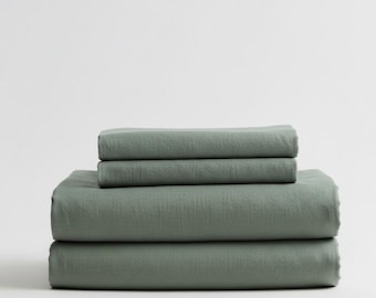Green Linen Sheet Set soft Natural, Linen Bedding Deep Pocket Washed Organic European made for Bedroom, 100% Flax Linen Full Queen King