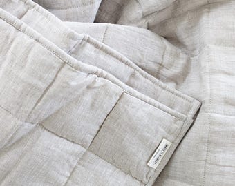 Quilted Soft Organic European linen blanket. Sofa throw, twin, full, queen, king, Natural linen quilt.