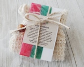 Peppermint Essential Oil Soap and Soap Sack Set Christmas gift Compostable Stocking Stuffer Holiday Gift Idea