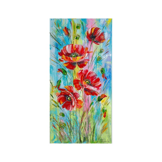 Mohnblumen Blumen Olgemalde 100x50 Cm Auf Leinwand Poppies Etsy