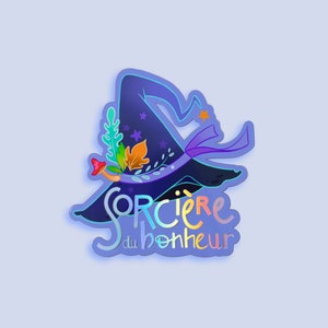 Autocollant holographique arc en ciel - Automne magique SORCIÈRE DU BONHEUR - Sticker décoratif pour ordinateur carnet ou journal