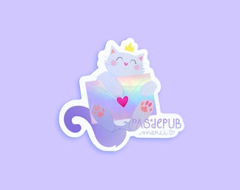 Sticker stop pub - Sticker for mailbox and holographic rainbow foil - Cute cat design and love letter NO ADVERTISING THANKS