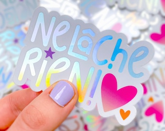 Sticker holographic with kind benevolent motivating and encouraging message DON&#39;T GIVE UP - Positive quote and mantra Mental well being