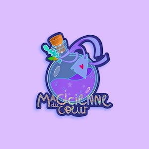 Autocollant à paillettes - Potion élixir magique MAGICIENNE DU COEUR - Sticker décoratif pour ordinateur carnet ou journal - Dessin original