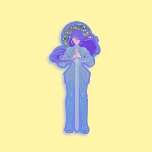 Autocollant à paillettes - Motif fantasy médiévale CHEVALERESSE de L'ORDRE du CRÂNE - Sticker décoratif pour ordinateur carnet ou journal