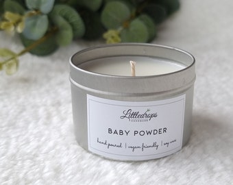 Baby Powder Scented Soy Candle, Vegan Gift for Mom, Handmade in UK